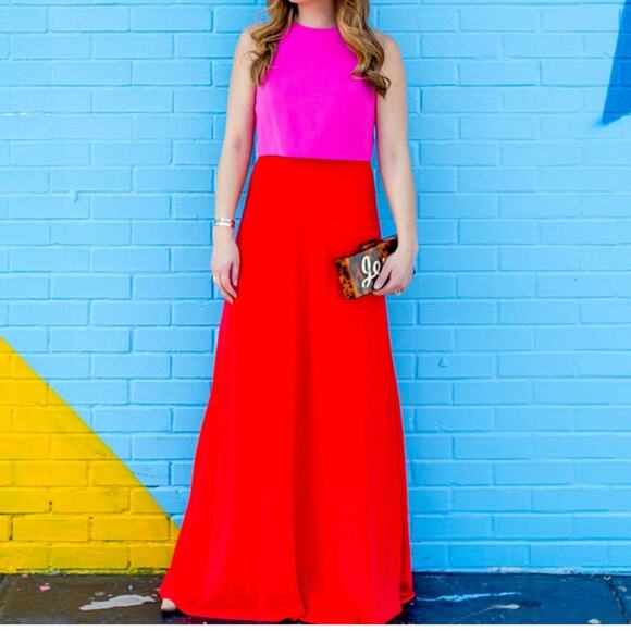 NWOT $328 Jill Jill Stuart Colorblock Red and Hot Pink Long Dress Size 4 - Picture 1 of 8